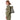 A kid in profile wearing an olive green beekeeping jacket with a white and gray mesh bee backpack carrier on her back, shown against a plain white background.