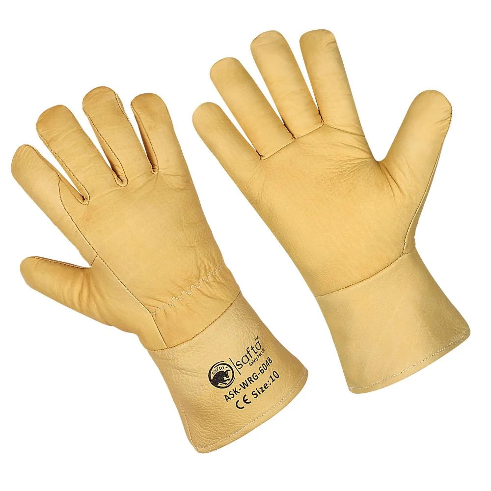 Thermal Work Glove Cow Grain Leather Gauntlets Fur Lined Leather W