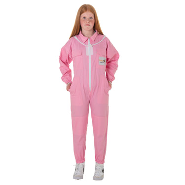 Children Bee Suit Pink Cotton With Fencing Veil Bee Costume Beekeeper Clothing