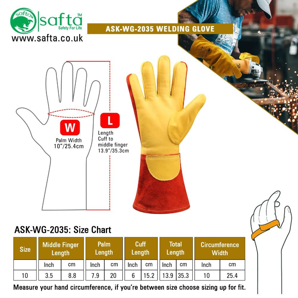 Heat Protection Glove size chart