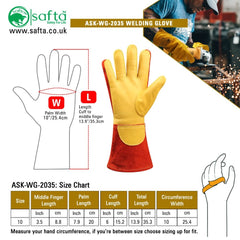 Heat Protection Glove size chart
