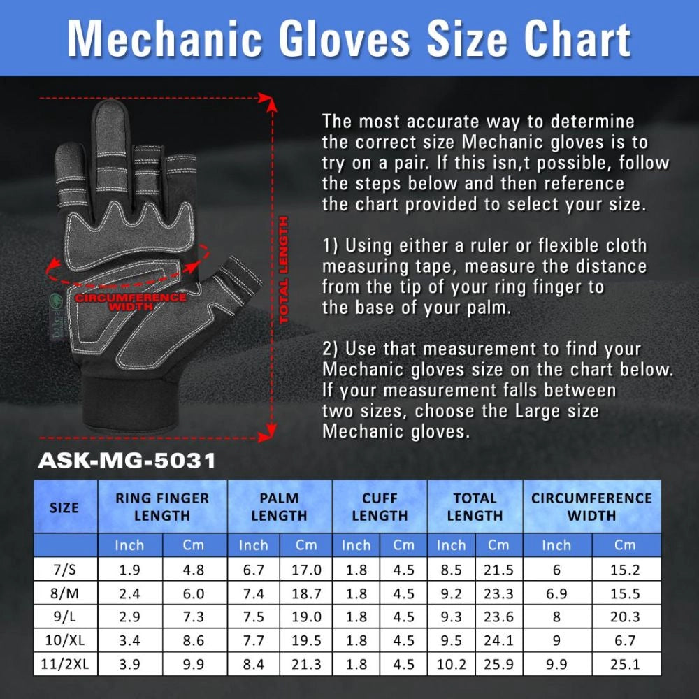Fingerless gloves size chart