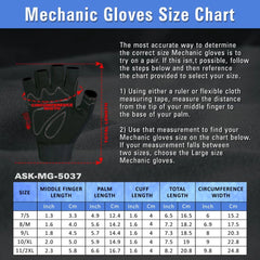 fingerless work gloves size chart