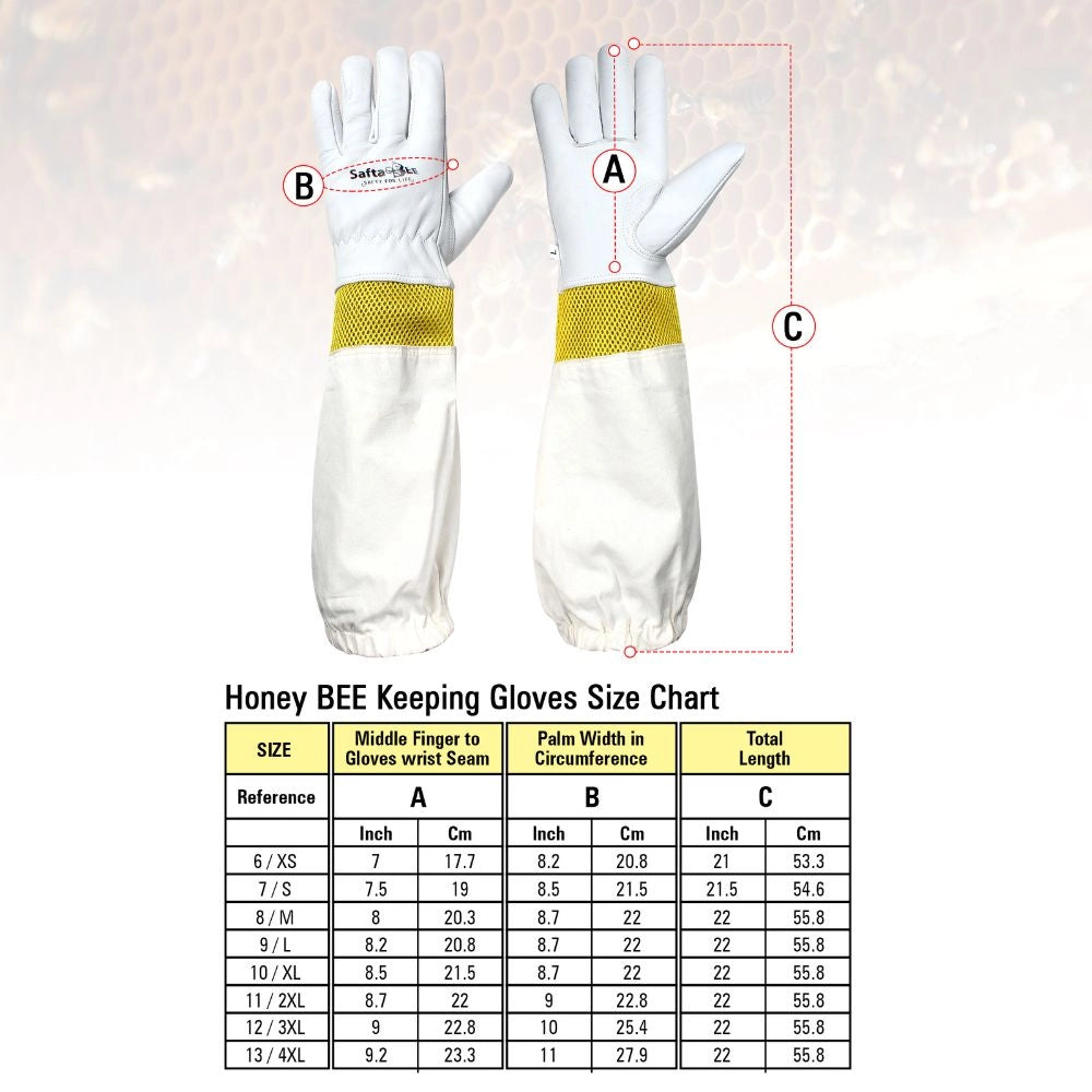Bee Gloves Premium Goatskin Beekeeping Gloves with Vented Canvas Long Sleeves UK