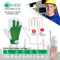 Goatskin leather work gloves size chart