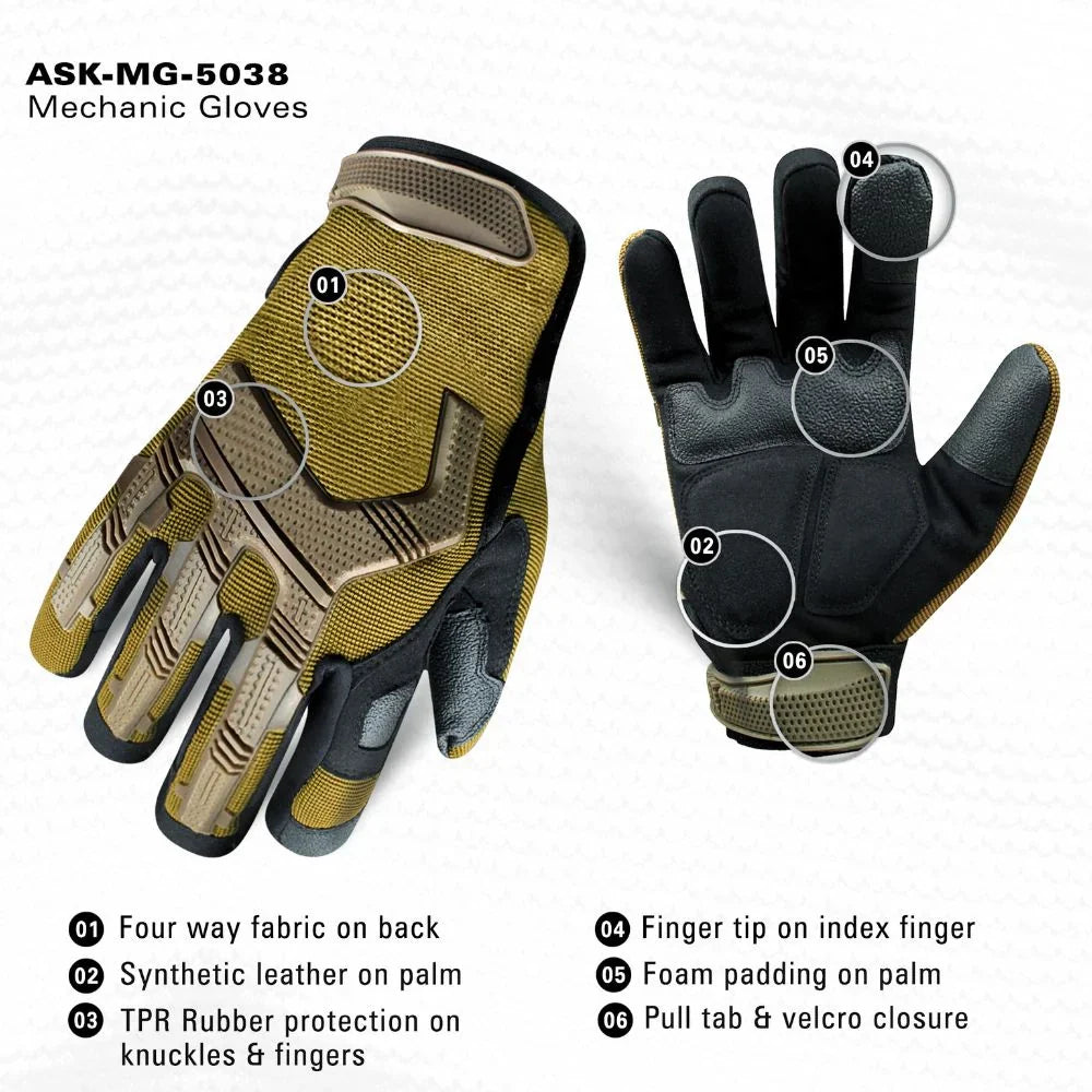 Tactical Safety Work Gloves – Heavy Duty Mechanic Repair – Knuckle/Finger/Palm Protection