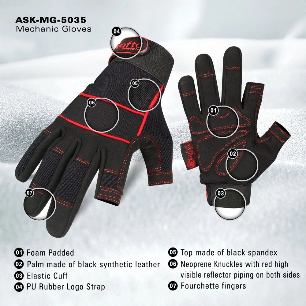 Fingerless Mechanics Gloves | Synthetic Leather Palm | PU Logo Strap Work Glove
