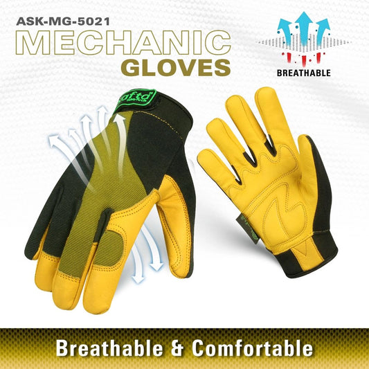 Mechanics Gloves | Work Gloves | Cow Grain Leather Palm | Safety Gloves