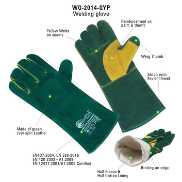 Welders Gauntlets to hands from heat sparks made cow leather