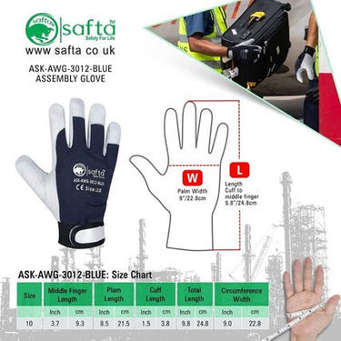 Sheepskin Leather Safety Work Gloves size chart